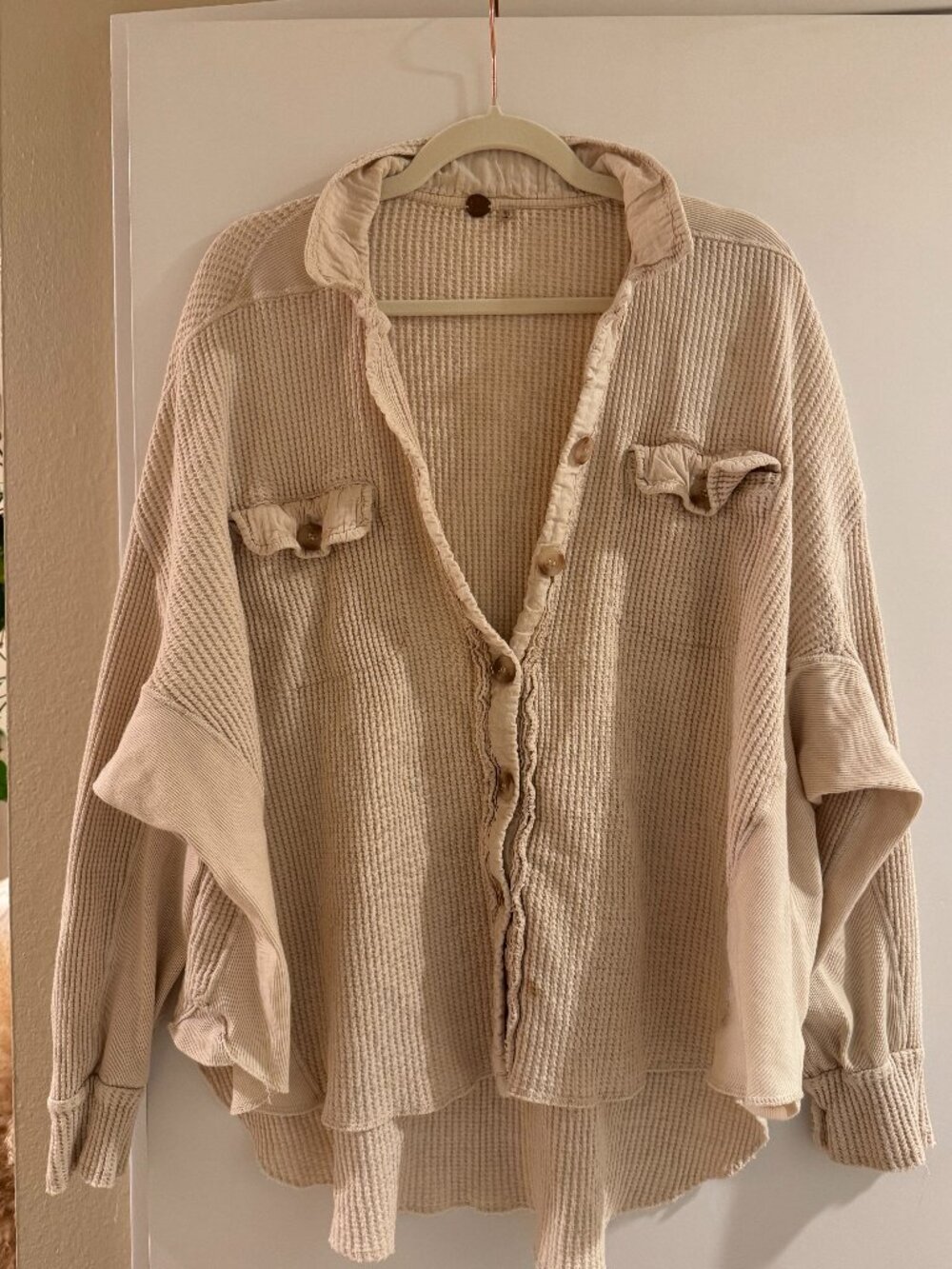 Free People One Scout Waffle Thermal Shacket Oat Cream Oversized